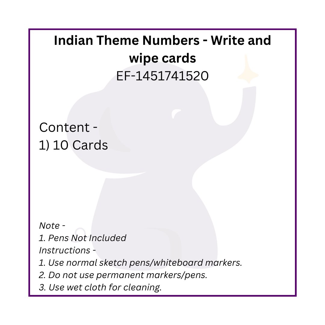Indian Theme Numbers - Write and wipe cards